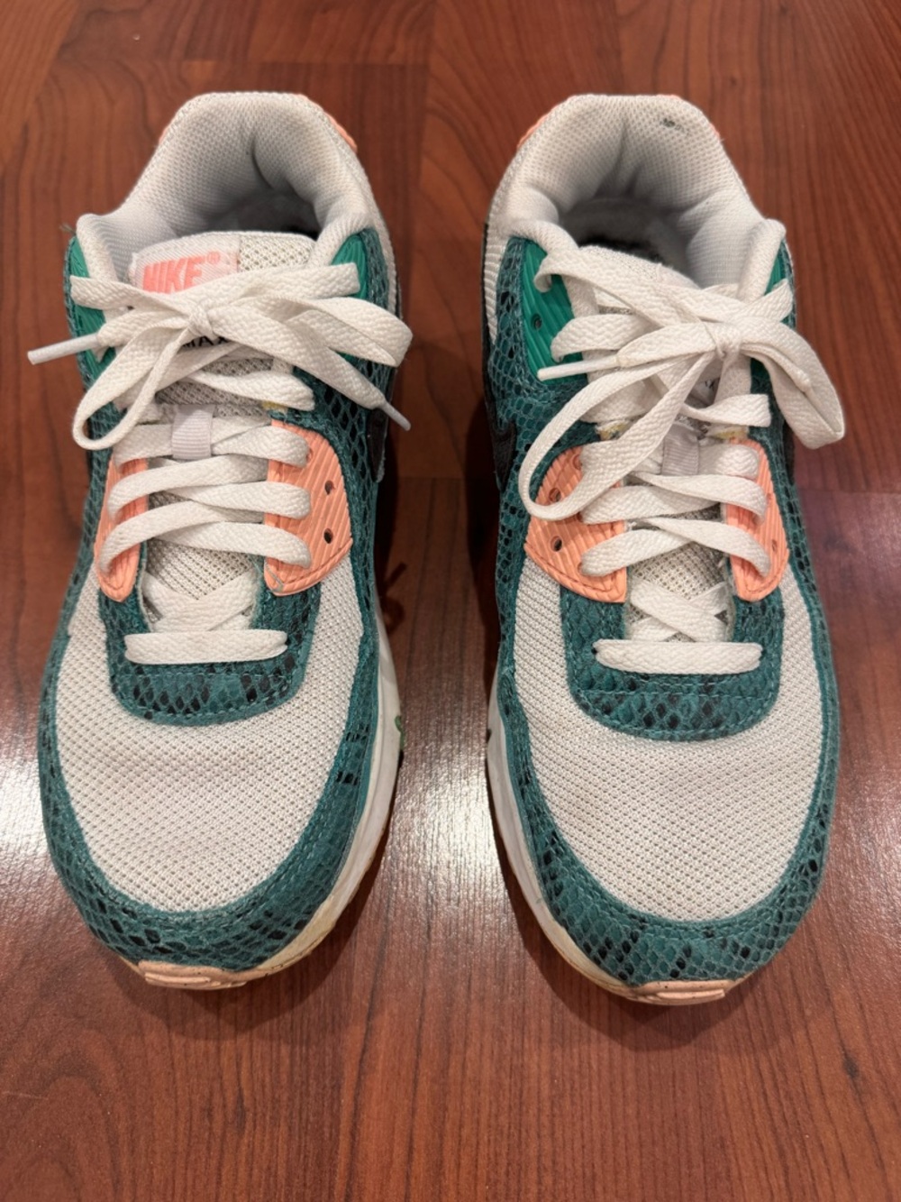 Nike Kids Teal and Peach Air Max 90 Low-Top Sneakers size 7Y